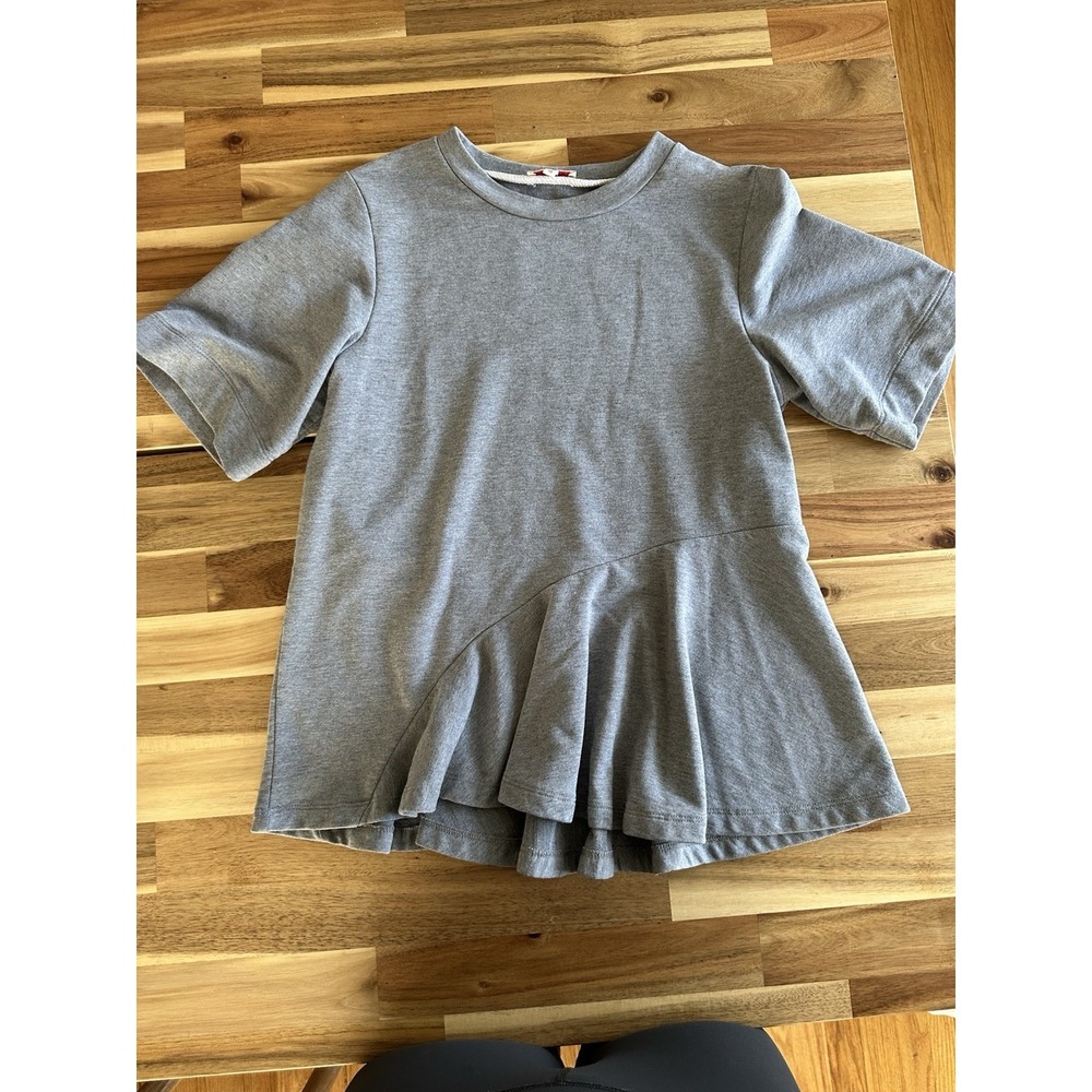 Demylee Womens Ruffle Scoop Neck Sweatshirt Grey